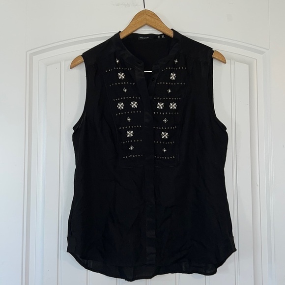 Karen Millen Sleeveless Black Embellished Blouse Size 10 - Picture 1 of 5